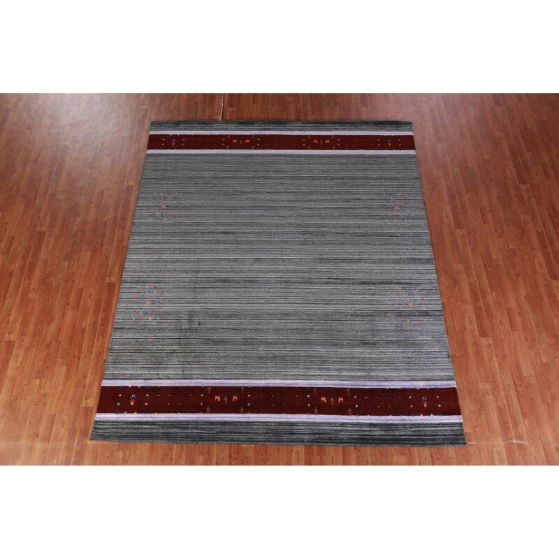Hand Knotted Oriental 100% Wool Carpet Tribal Tribal Greys & Charcoal Gabbeh Area Rug - 10' 1'' X 8' 3''