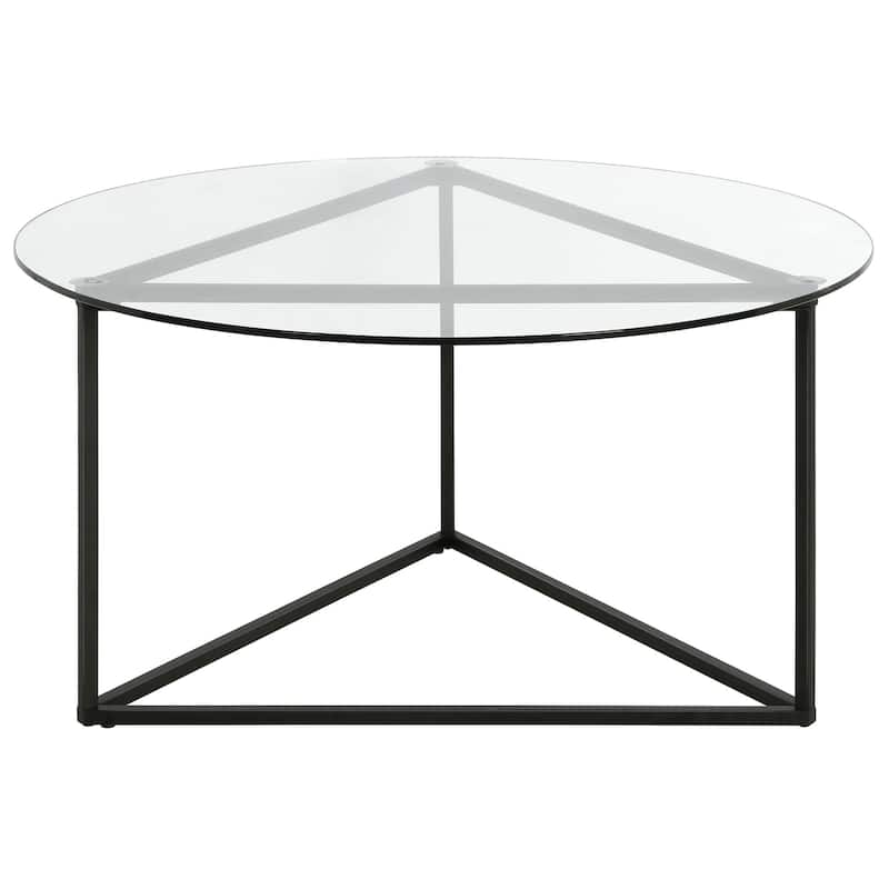 35 Inch Glass Round Coffee Table with Steel Base for Living Room Decor - 35” x 35” x 18”