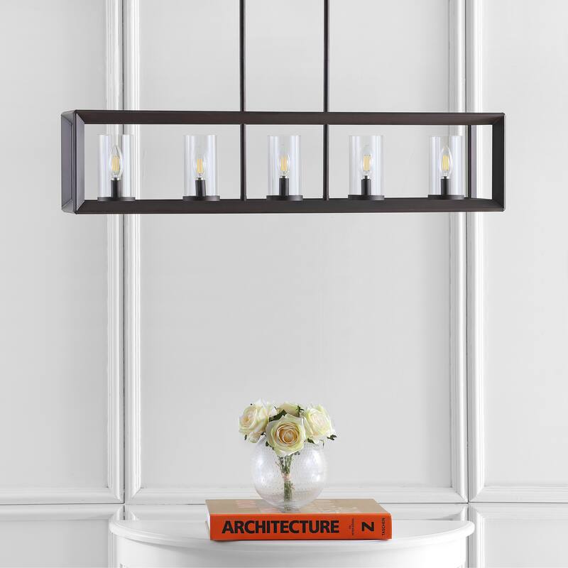 Anna Linear Metal/Glass LED Pendant, Oil Rubbed Bronze by JONATHAN Y