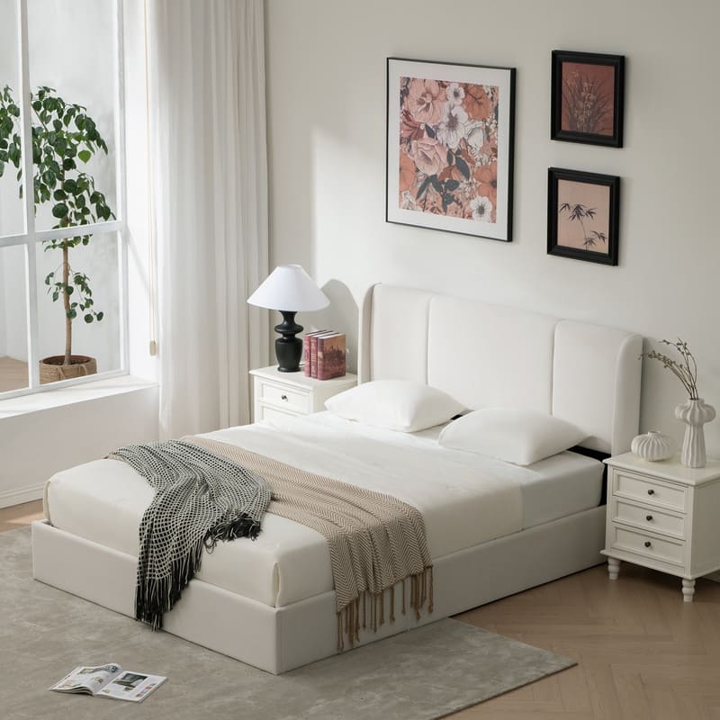 Modern Minimalist Upholstered Storage Bed with Lift-Up Platform - Black - Queen