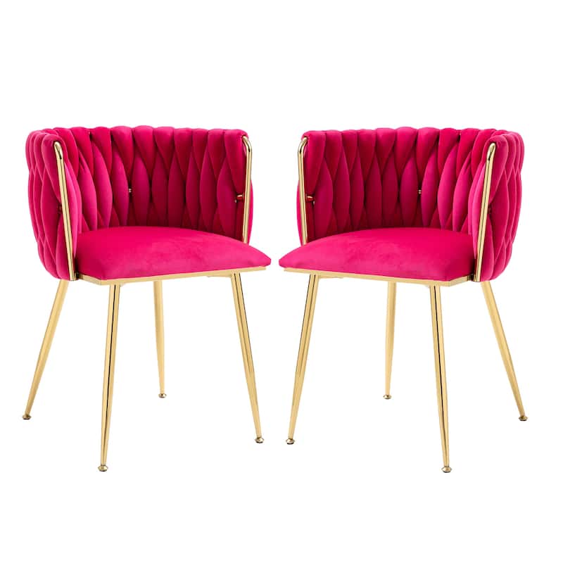 HOMEFUN Velvet Upholstered Tufted Side Dining Chair With Golden Legs（set of 2）