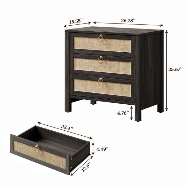 dimension image slide 2 of 3, Set of 2 Farmhouse Style Nightstands with 3 Drawers