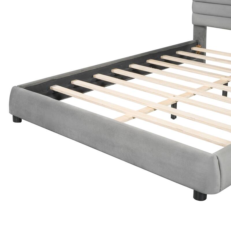 Bedroom Queen Size Velvet Upholstered Platform Bed