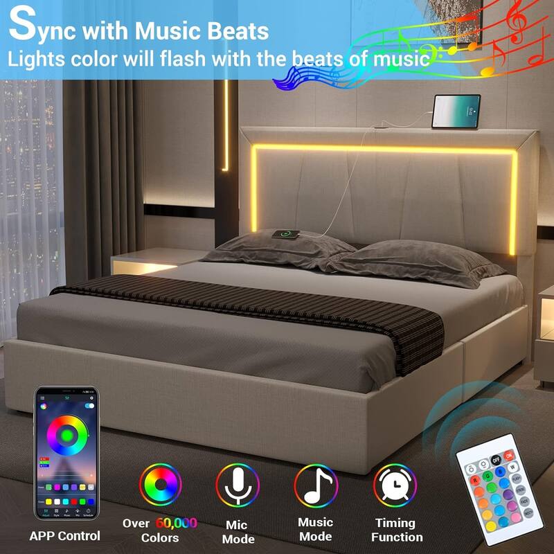 Bed Frame with 4 Storage Drawers1 USB /Type-C Charging Station