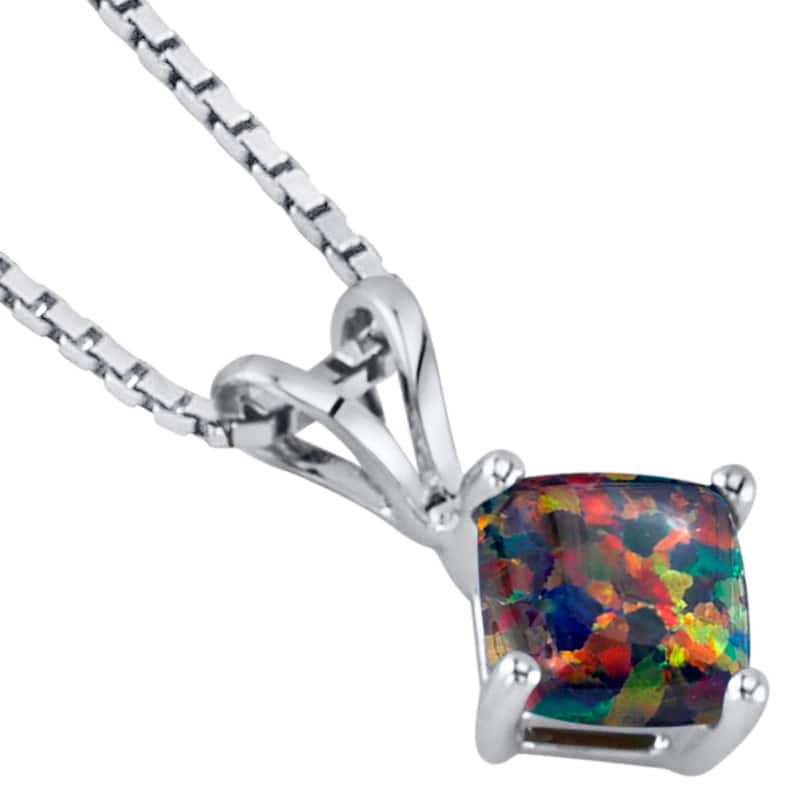 14k White Gold Gold Cushion Cut Created Black Opal Pendant