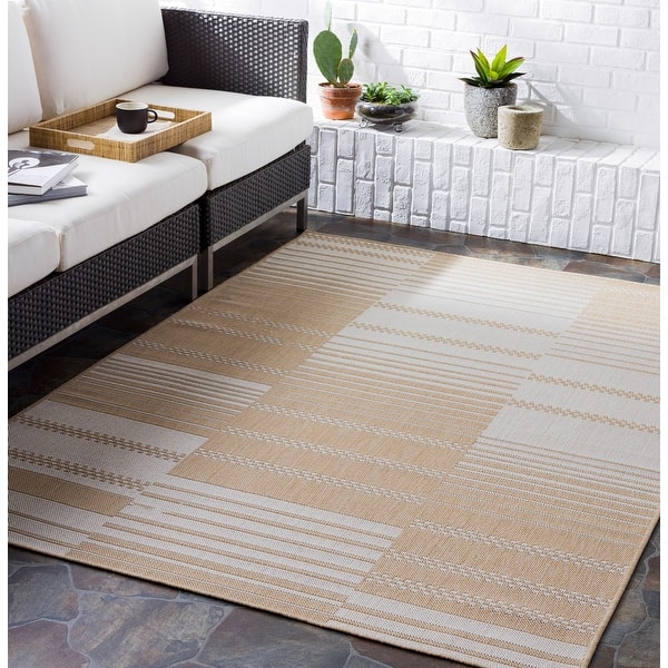 slide 2 of 8, Neta Indoor/ Outdoor Color Block Stripe Area Rug 7'10" x 10' - Wheat