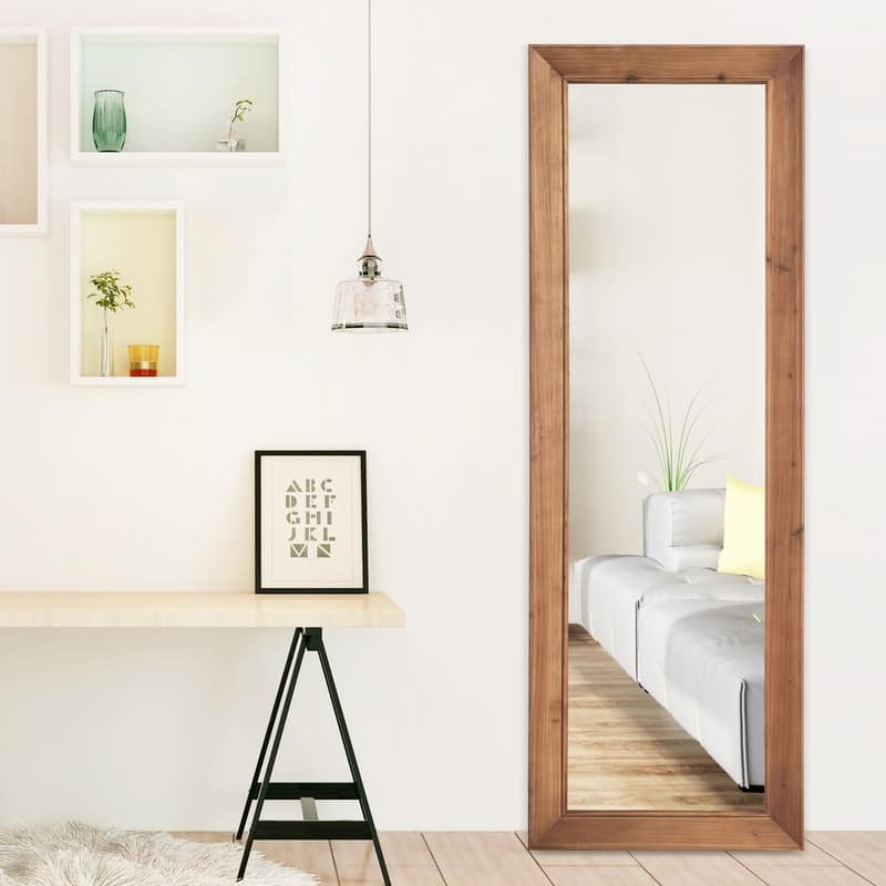 Modern Solid Wood Rectangle Framed Full Length Decorative Mirror in Brown - 64"x21" - 64"x21" - Brown