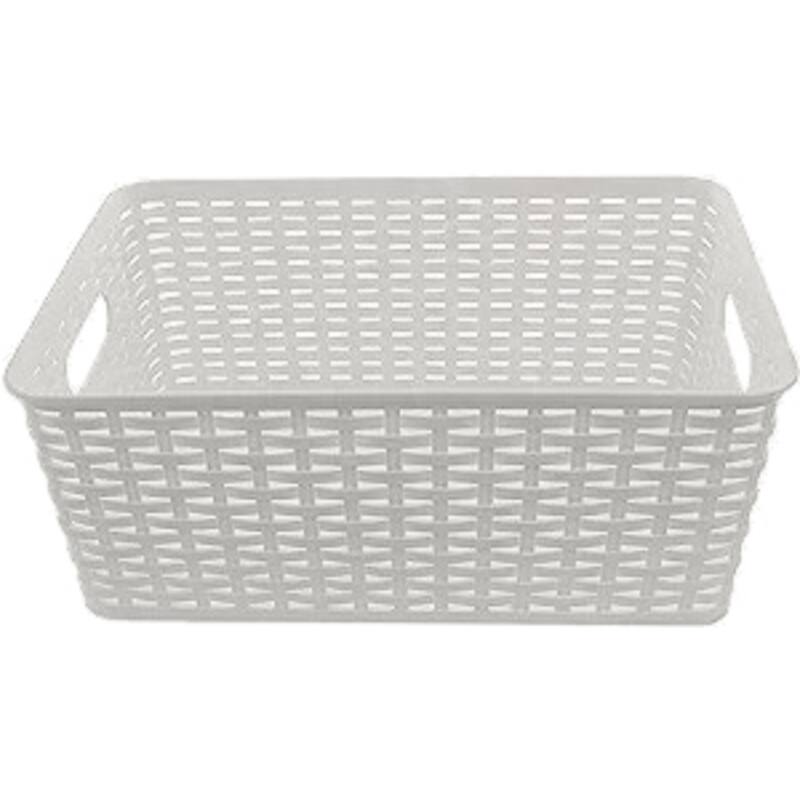 YBM Home Plastic Rattan Storage Box Basket Organizer, BA413 - Pack of 1 - White