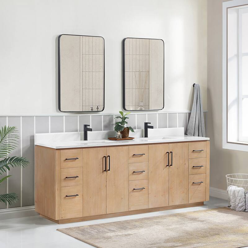 San Double Bath Vanity with Composite Stone Top and Mirror