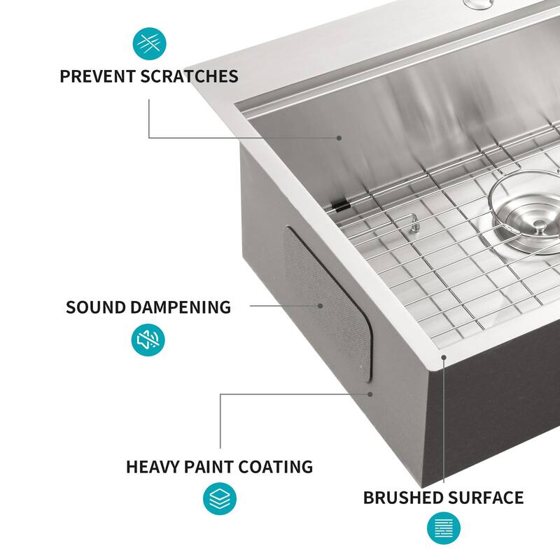 Drop In Sink Ledge Workstation Topmount Kitchen Sink Single Bowl, 16 Gauge