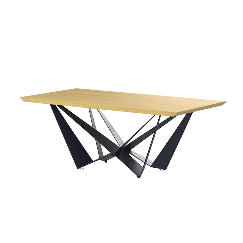 Dining Table with Natural Wood top and black metal legs - Yellow - Yellow