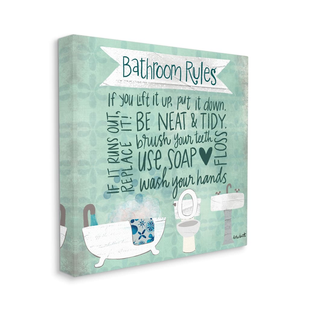 Stupell Aqua Blue Bathroom Rules Collage Look Typography, 17 x 17, Proudly Made in USA - Multi-Color