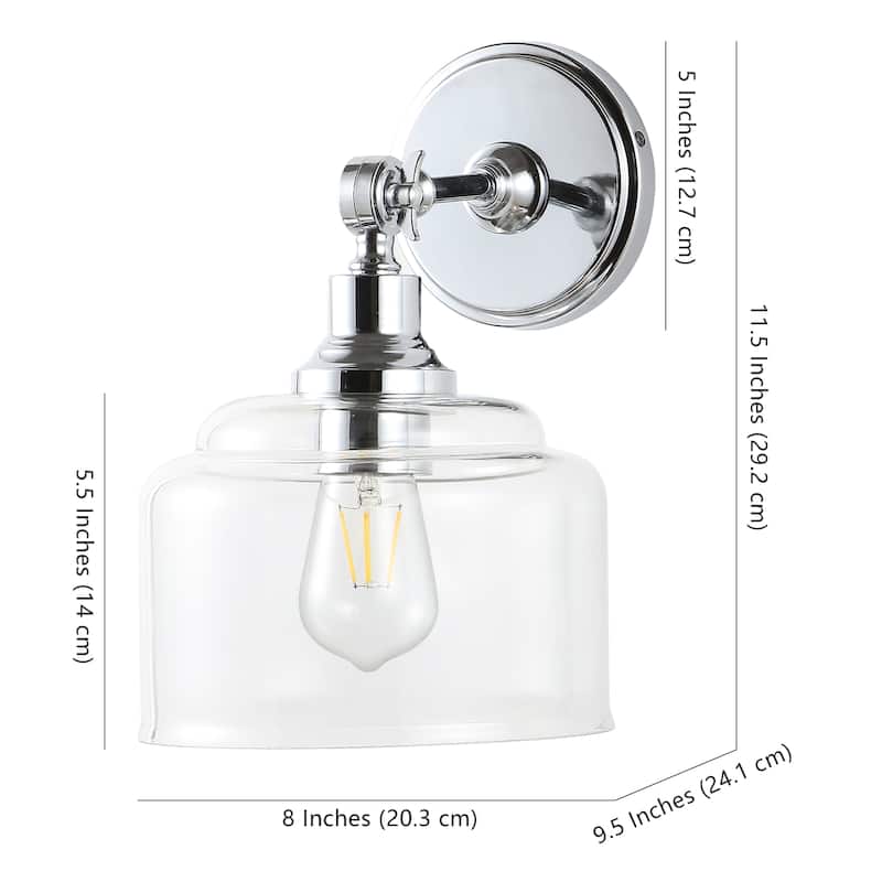 SAFAVIEH Lighting Rozsika Wall Sconce - 8" x 9.5" x 11.5" - Chrome/Clear - 10Wx8Dx12H