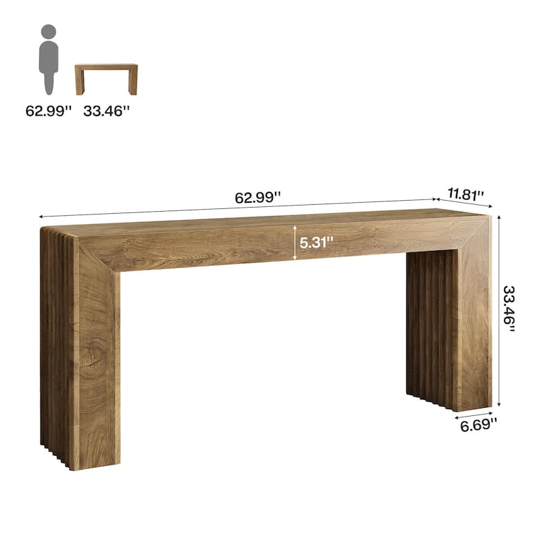Farmhouse Entryway Table, 63" Wooden Console Sofa Table for Living Room - 11.81" D x 63" W x 33.5" H