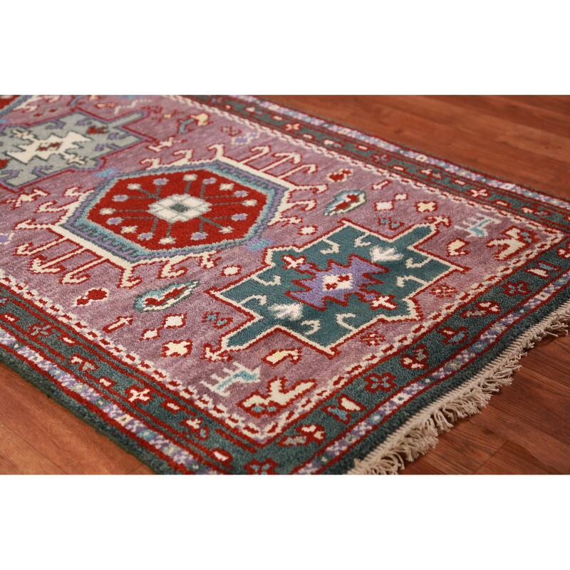 Hand Knotted Oriental 100% Wool Carpet Transitional Geometric Purples Khotan Runner Rug - 9' 10'' X 2' 7''