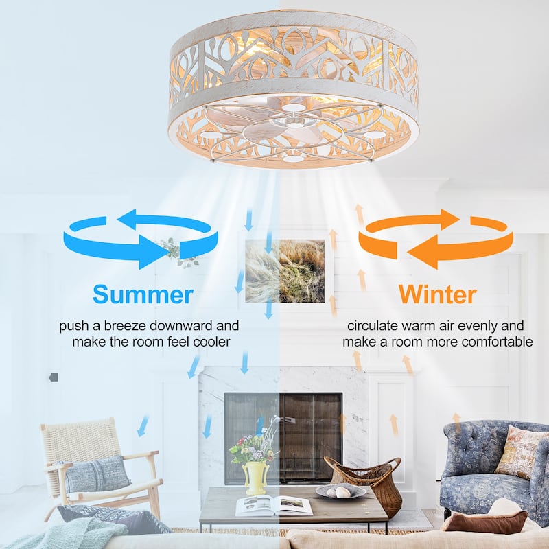 Breezary 16.5"/20" Vintage Distressed White/Matte Black Low Profile Ceiling Fan with Remote (7-Blade)