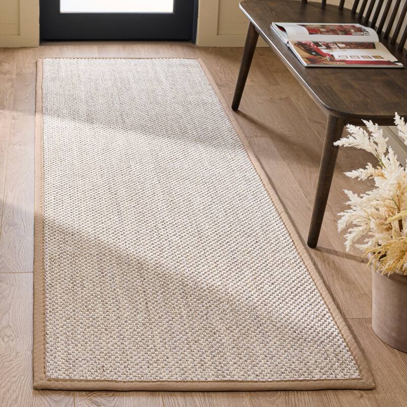 SAFAVIEH Natural Fiber Lorine Casual Border Sisal Rug - 2'6" x 8' Runner - Marble/Linen