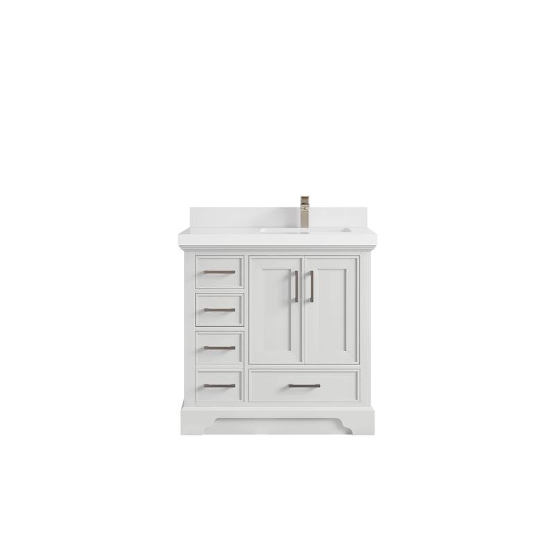 Willow Collections 36 x 22 Charlotte D Right Offset Sink Bathroom Vanity with Countertop - 2”White Quartz - White