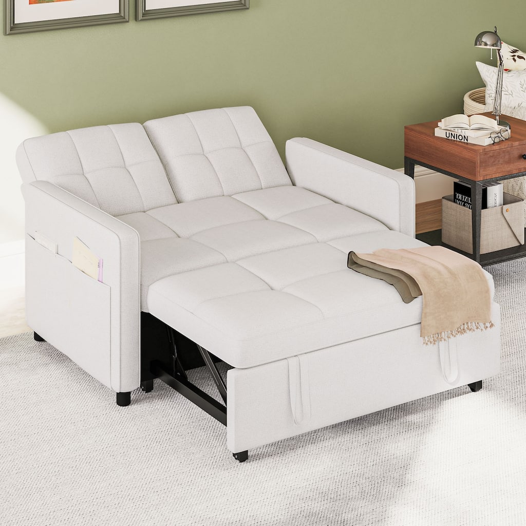 Moasis Convertible Sofa Bed,3-in-1 Multi-Functional Sleeper Sofa with Iron Frame Pull-Out Bed,Loveseat Bed with Side Storage