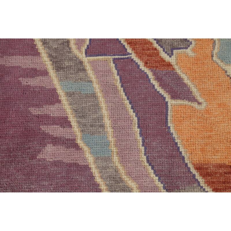 Hand Knotted Oriental 100% Wool Carpet Transitional Geometric Purples Oushak Area Rug - 6' 11'' X 4' 0''