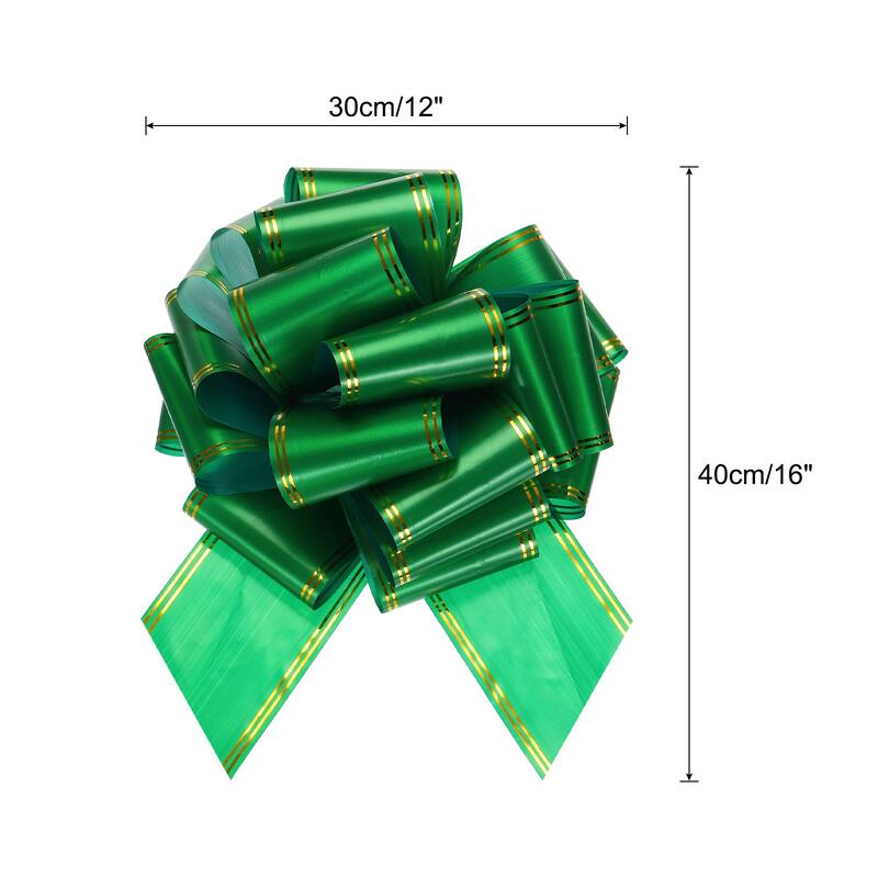12 Inch Giant Large Pull Bow Big Metallic Car Bows Ribbon w Gold Edge - Green - 12 Inch