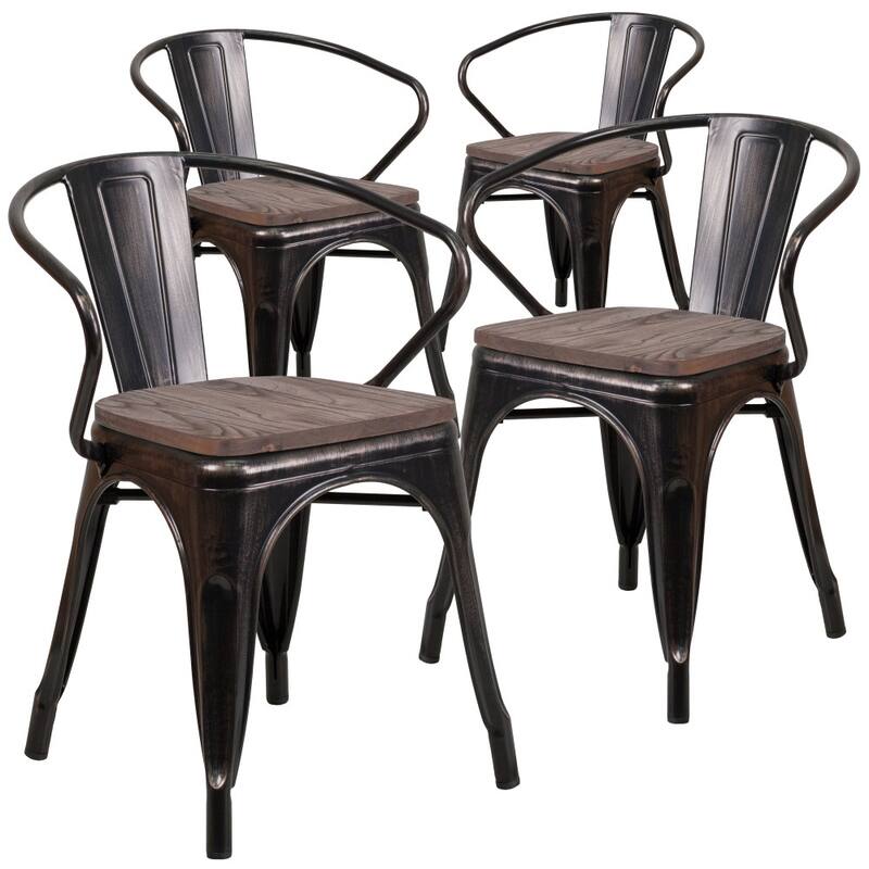 4 Pk. Metal Chair with Wood Seat and Arms