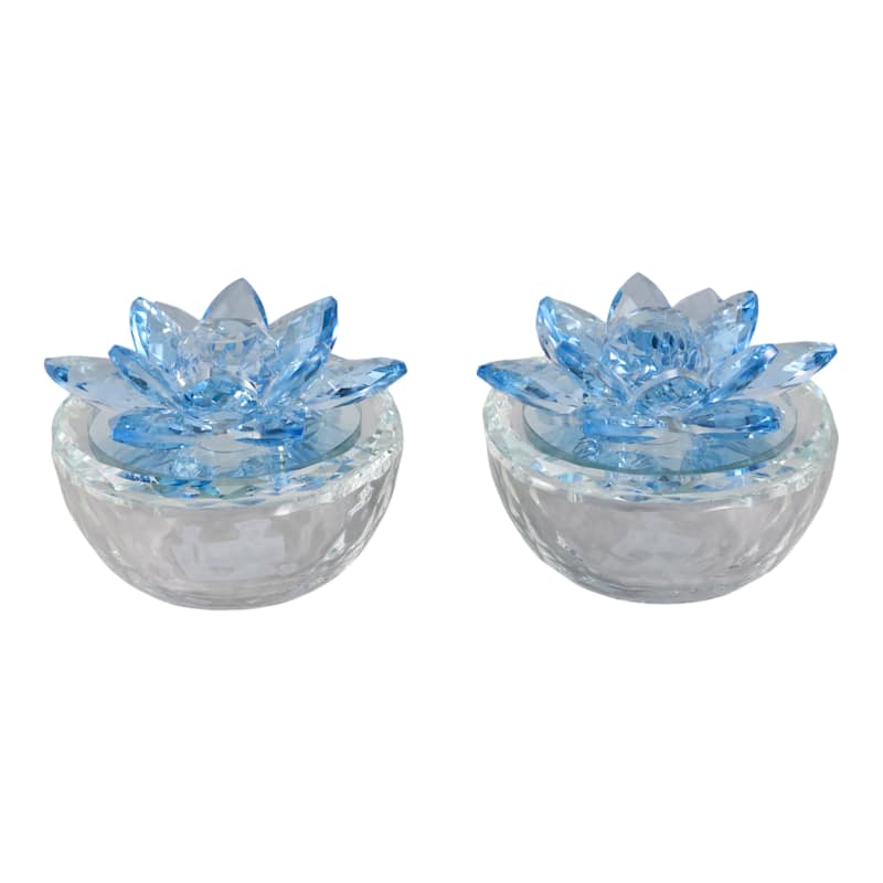 Decorative Rainbow Lotus Top Glass Trinket Dish for Jewelry and Keepsake Storage