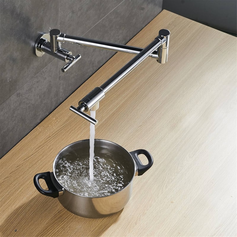 Pot Filler Faucet Wall Mount Folding Kitchen Sink Faucet Double Joint Swing Arm Articulating Commercial Double Handle Taps