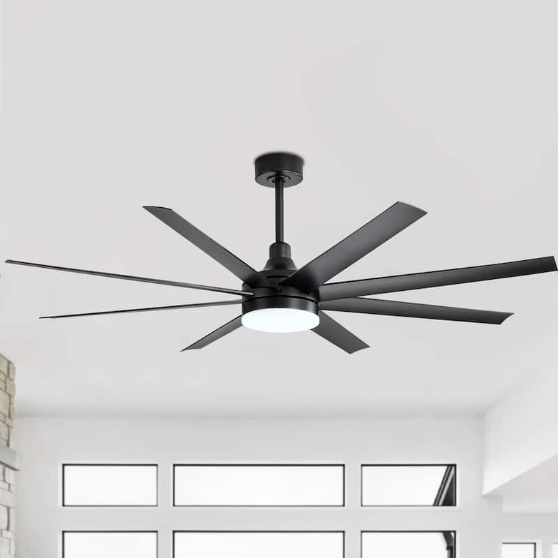 52"/ 65"/72" Black LED Ceiling Fan with Light Kit and Remote(5/8 Blade)