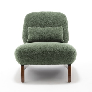 Modern Armchair - Green Seat with Boucle Fabric and Rubberwood Frame