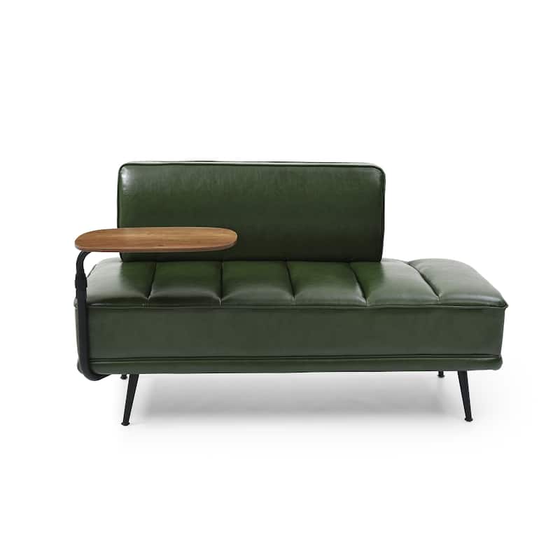 55 Inch Wide PU Sofa Bench with 360-degree Swivel Side Table and Metal Legs