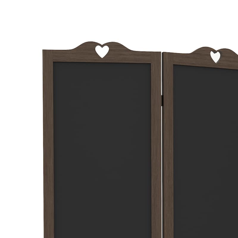 4-Panel Folding Room Divider with Blackboard, 5.5 Ft Tall Freestanding Privacy Screen Panels for Bedroom or Office, Walnut Brown