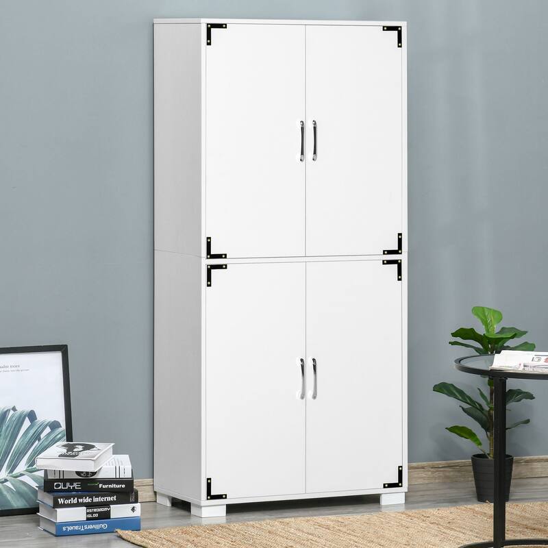 Kitchen Pantry Cabinet with 4 Door Cupboard and Storage Shelves