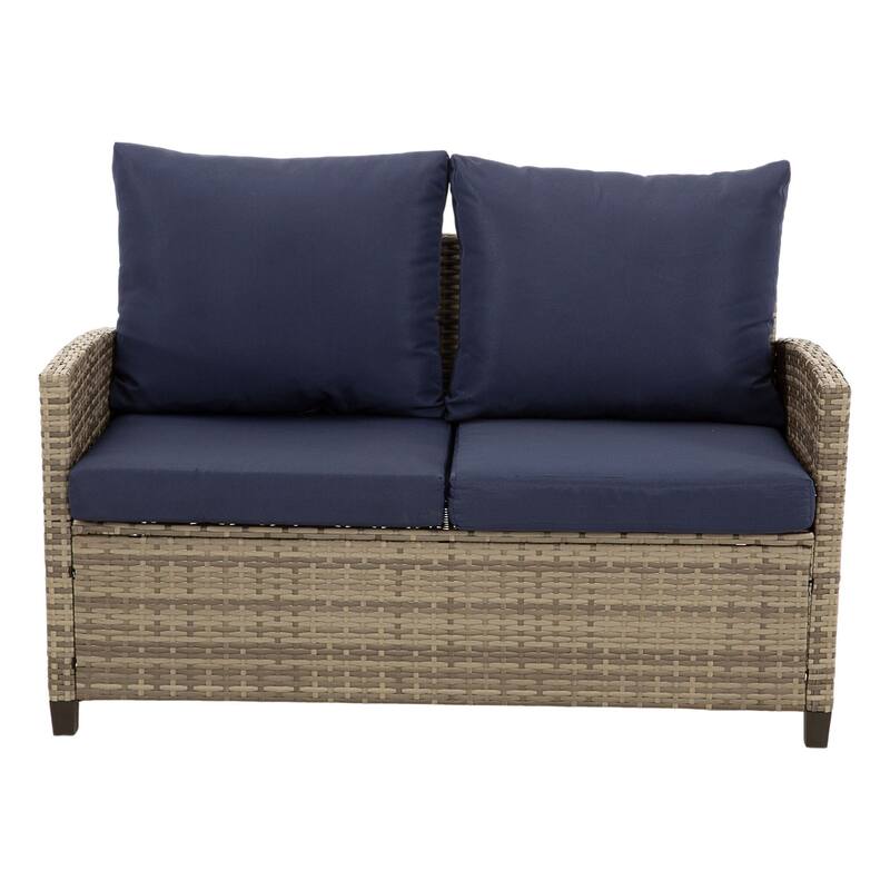 4-Piece Outdoor Wicker Patio Seating Sofa, 1 Love-seat and 2 Single Sofa