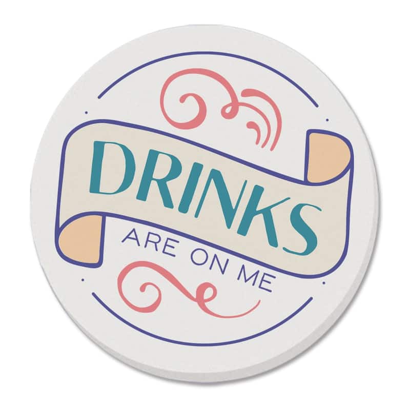 4 Pack Absorbent Stone Coaster with Protective Cork Backing Made in The USA 4" Round, Easily Wipes Clean - Multi