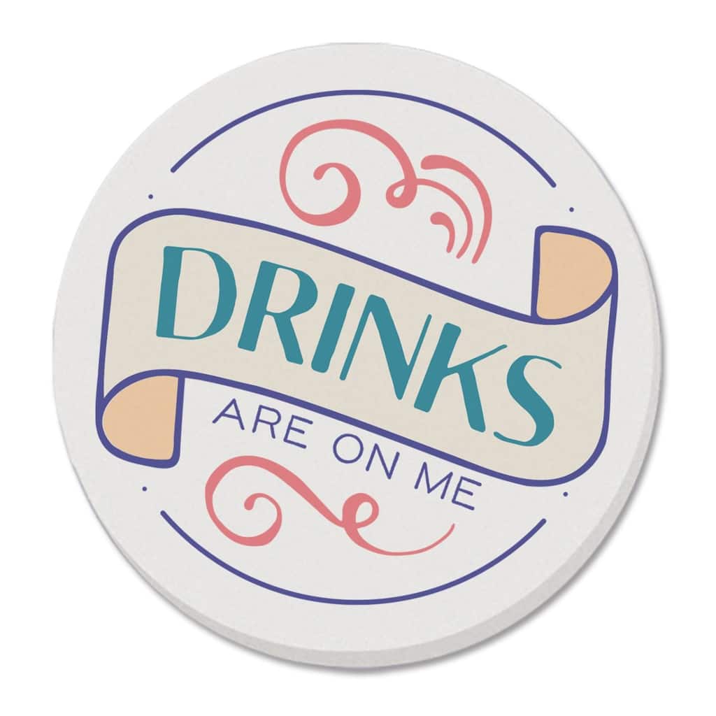 4 Pack Absorbent Stone Coaster with Protective Cork Backing Made in The USA 4" Round, Easily Wipes Clean