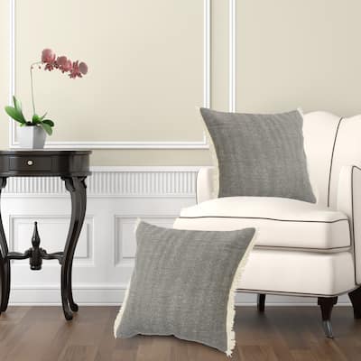 Sevita Charcoal Gray Solid Fringed Throw Pillow