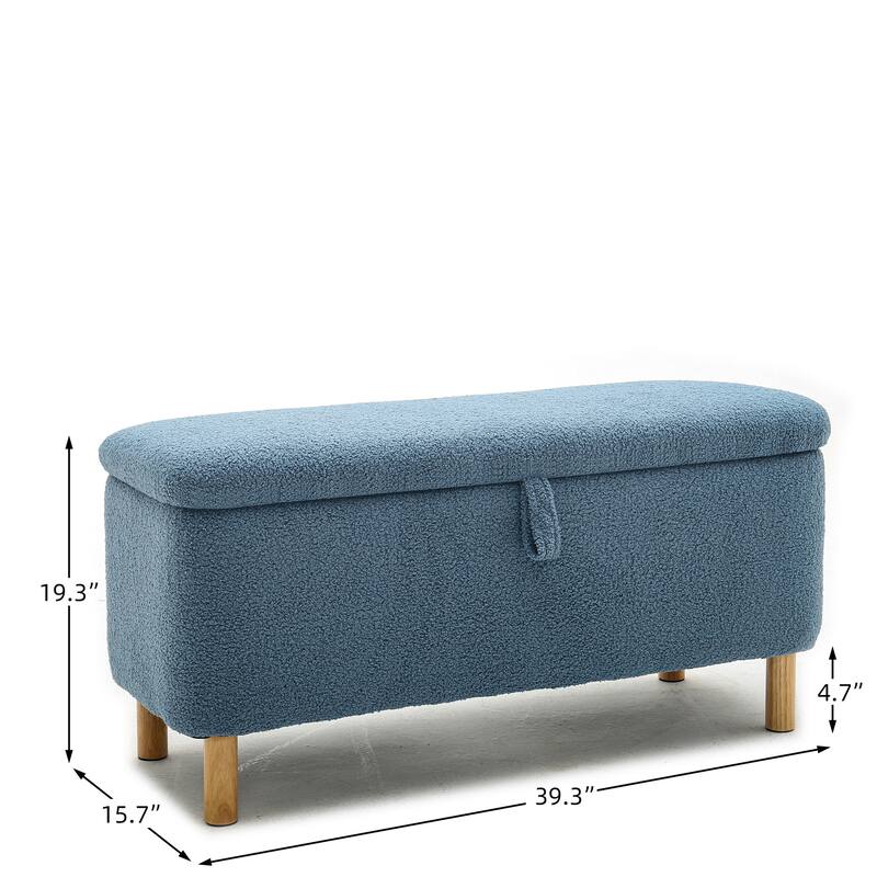 Boucle Storage Ottoman, Faux Fur Ottoman Bench with Storage Sherpa