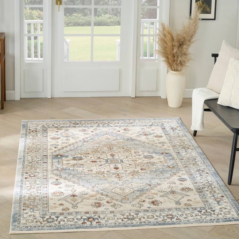 Nourison Pardis Indoor only Blue Persian Area Rug - Blue/Taupe - 4' x 6'