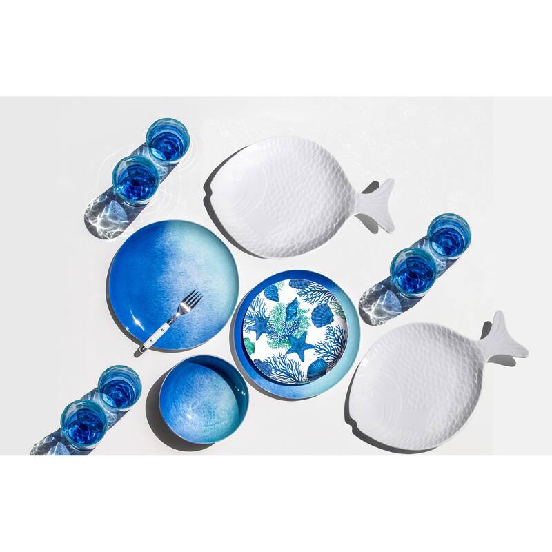 Abode Homewares Coastal Melamine Fish Serving Platter - White - 15" x 11.1"