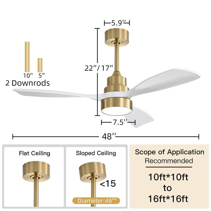 Sofucor 48/52 Inch Wood Ceiling Fan with Light and Remote/Smart App Voice Control, Dimmable Lights Included