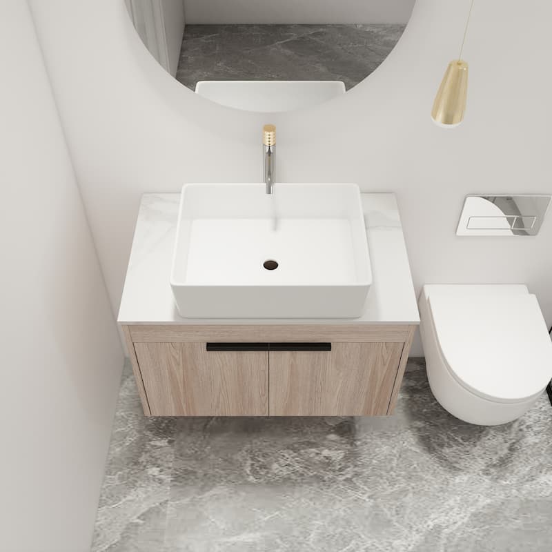 Malwee 24"/30" Floating Bathroom Vanity, Wall Mounted Bathroom Vanity with Ceramic Sink,Soft Close Doors
