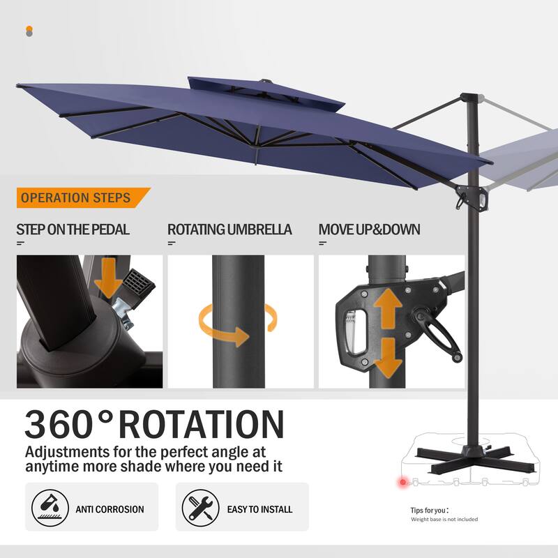 Pellebant 10'X10 FT Outdoor Patio Square Cantilever Umbrella with Double Top