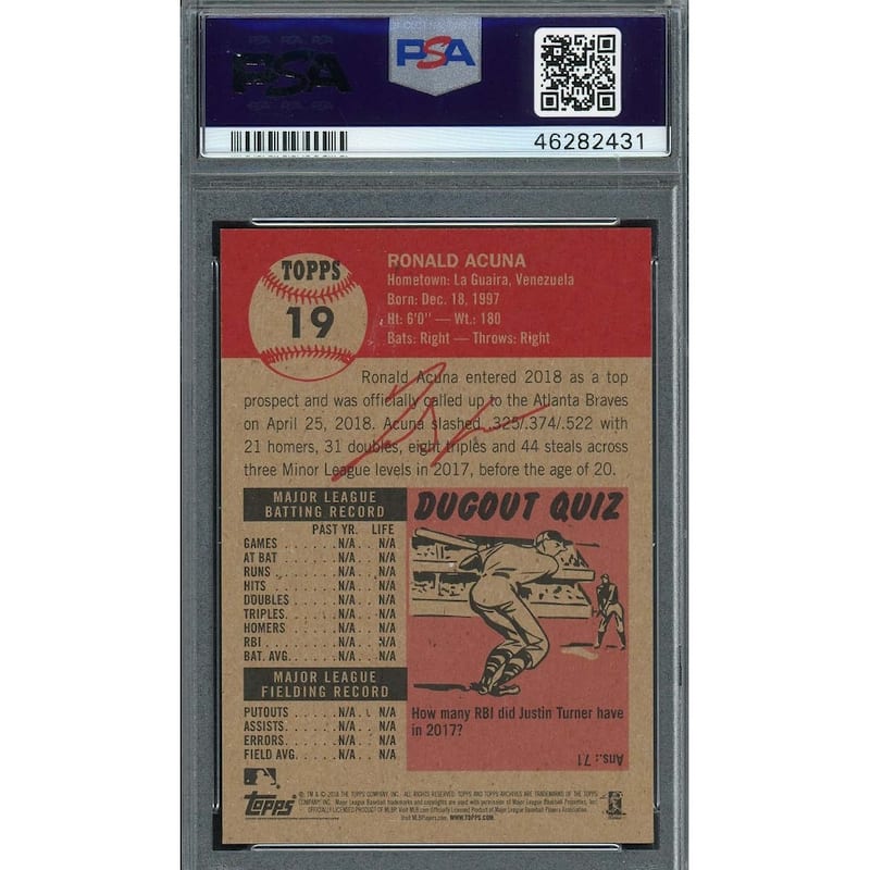 Ronald Acuna Jr 2018 Topps Living Baseball Rookie Card RC #19 Graded PSA 10 - 8'6" x 11'6"