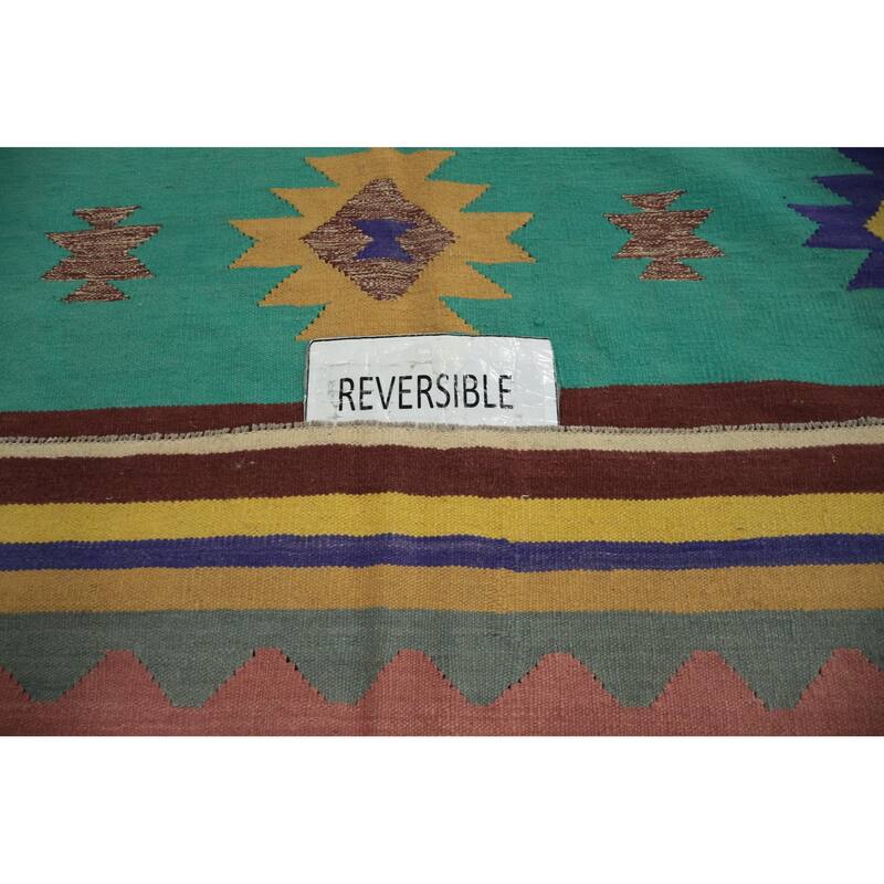 Hand Woven Oriental 100% Wool Carpet Southwestern Tribal Multi-Colored Kilim Area Rug - 9' 7'' X 7' 11''