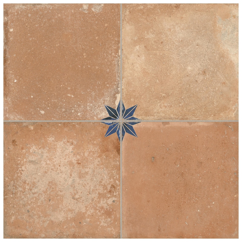 Merola Tile Kings Nonna with Blue Star 17-7/8" x 17-7/8" Porcelain Floor and Wall Tile