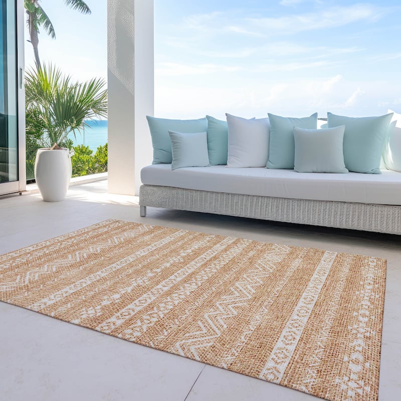 Machine Washable Indoor/ Outdoor Chantille Stripes Boho Rug - Terracotta - 3' x 5'