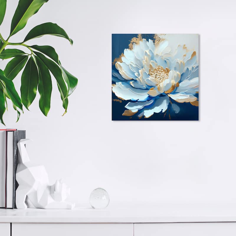 Wynwood Studio Canvas Floral and Botanical Belle Fleur Blue and French Country Wall Art Canvas Print - Blue, Gold - 12 x 12