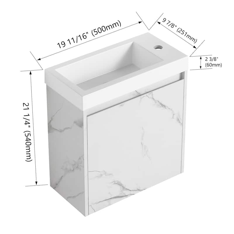 20 inch Wall-Mounted Bathroom Vanity Set in White with Integrated Resin Sink