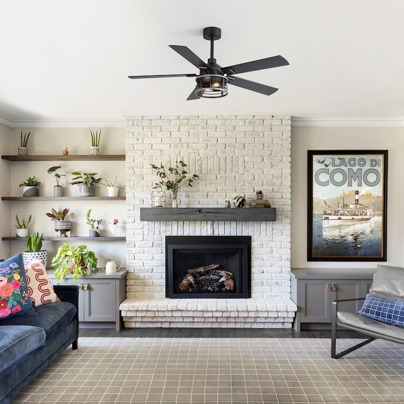 52-inch Reversible 5-Blade Caged Ceiling Fan with Light and Remote